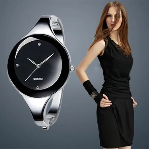 Watch för kvinnor Märkestil Armbandsur i rostfritt stål Quartz Enkel Casual Relojes Kvinnliga Saati Rhinestone Armbandsur White