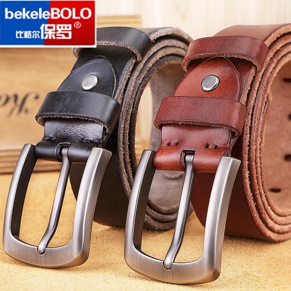 Herrbälte i äkta läder, legering, retrodesign, högkvalitativt märkesbälte för män Toppproduktion av koskinn Brown 125cm