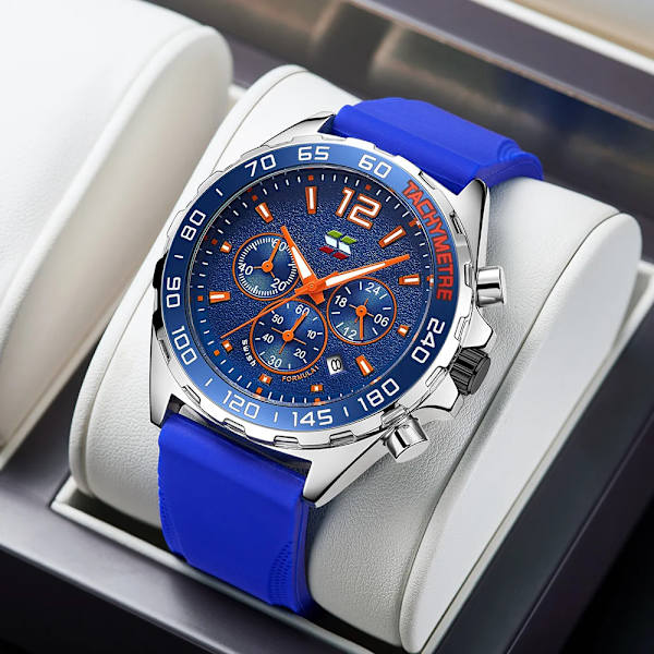 Mode Chronograph Herrklockor Toppmärke Lyx Silikonband Sport Armbandsur Business Quartz Klocka Vattentät Montre Homme Red with Box