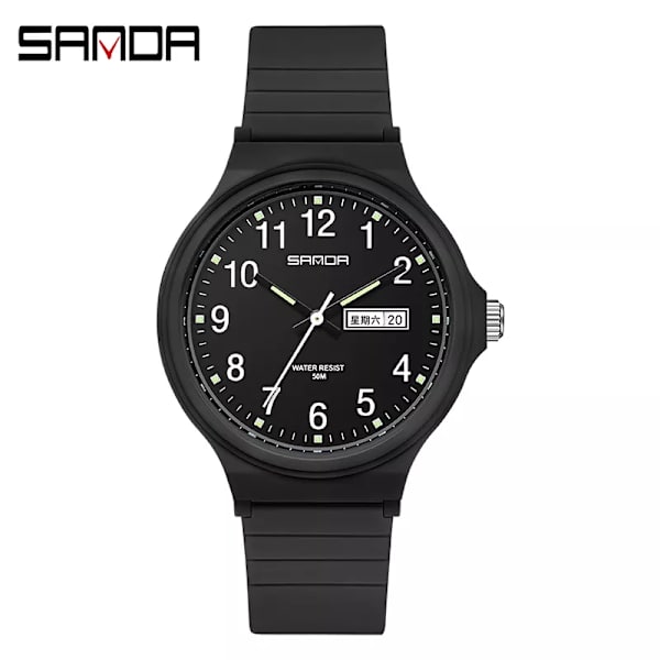 Mode Sanda Toppmärke Calenda Quartz Watch Minimalism Style Damarmbandsur Enkel Svart Vit Vattentät Watch Klocka Reloj all black