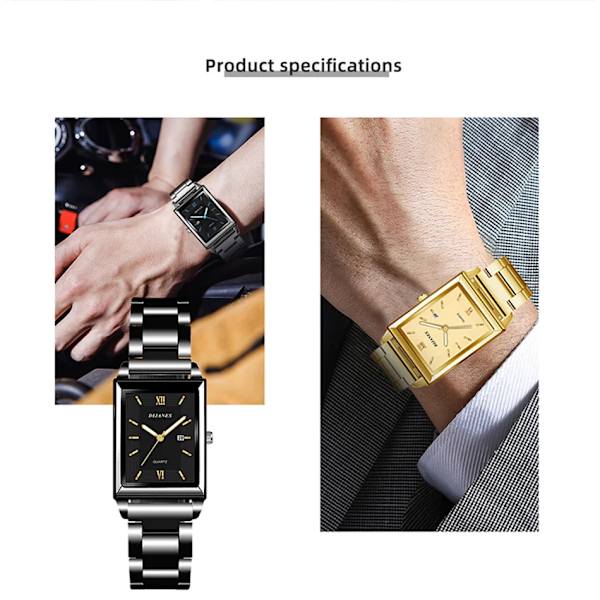 Lyx Watch Toppmärke Mode Kvarts Armbandsur Silver Hel Kedja i rostfritt stål Armband + Verktyg Business Watch Herr Reloj Mesh-Gold