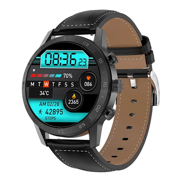 LIGE Nytt Bluetooth Call Smart Watch Herr HD Full Touch Sport Fitness Armband Vattentätt Lyx Herr SmartWatch För IOS Android Leather Black Bluetooth call