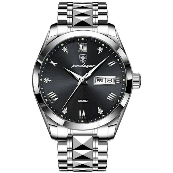 POEDAGAR Klockor i lyxstil Herr 2023 Mode Rostfritt stål Vattentät kalendervecka Quartz Gold Watch For Man Reloj Hombre SB