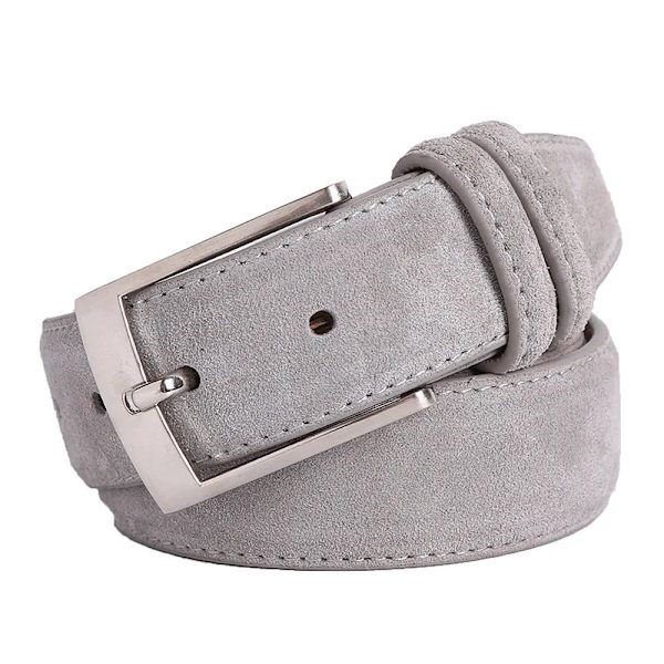 Nytt mode äkta läder mocka för herr kohudsbälte Lyxigt märke Borstad metall Spänne Beige White 95CM