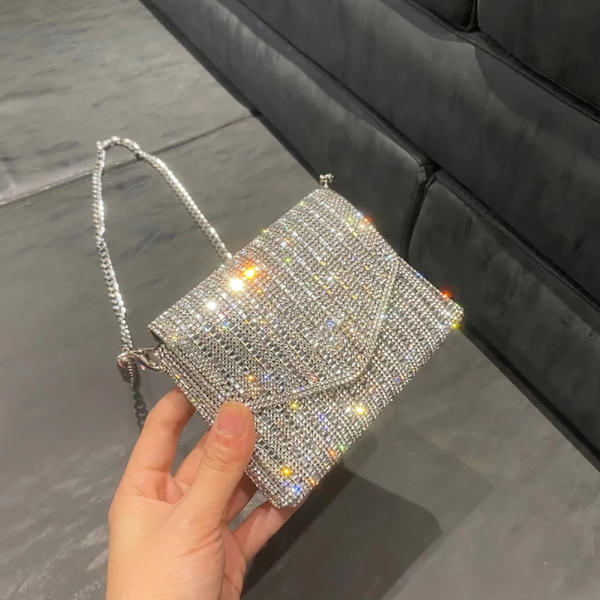 Mode Rhinestones Evening Clutch-väska för kvinnor Glänsande middagsfest Bröllopsväska Handväska Designer Kvinnlig underarmsaxelväska Purse 11X10X2CM