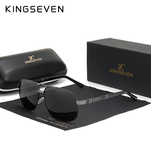 KINGSEVEN 2022 NYHET Mode för män Solglasögon Polarized UV400 Skydd Körning Solglasögon Man Oculos de sol N7621 Black Gray Original