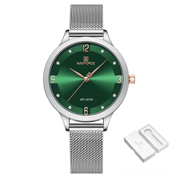 NAVIFORCE Damklockor Nytt mode Lyxmärke Watch Rostfritt armband Quartz Watch för kvinnor Relogio Feminino SGN-BOX