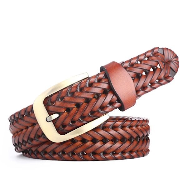 Män Kvinnor Klassiskt handgjorda handstickade jeansbälte Retro Spänne Mjukt Casual Slitstarkt vävt läderbälte BROWN