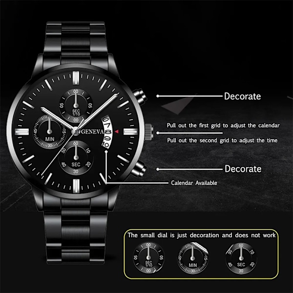 Mode Herr Sportklockor Lyx Herr Rostfritt stål Quartz Watch för Man Business Casual Watch Leather Brown White