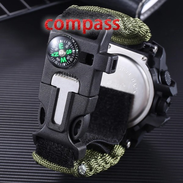 ADDIES Outdoor Survival Watch Multifunktionell Vattentät Militär Taktisk Paracord Watch Armband Camping Vandring Nödutrustning green with box strap