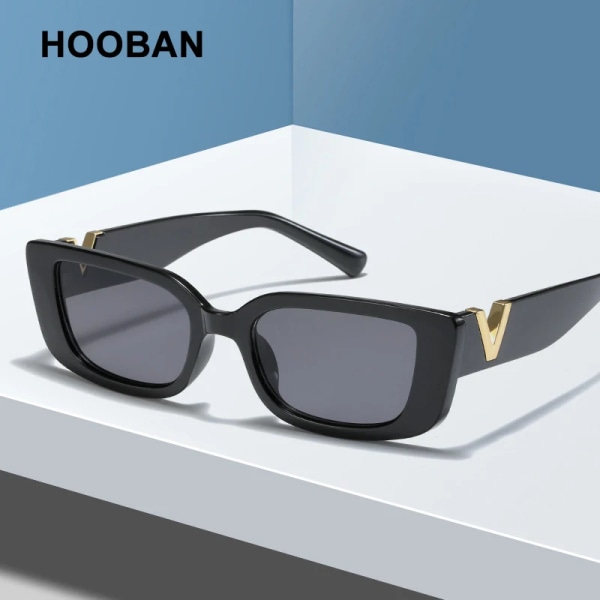 HOOBAN Mode Cat Eye Solglasögon Dam Lyx V Solglasögon För Dam Klassiska rektangulära körskydd utomhus UV400 C1 BLACK GREY As Picture