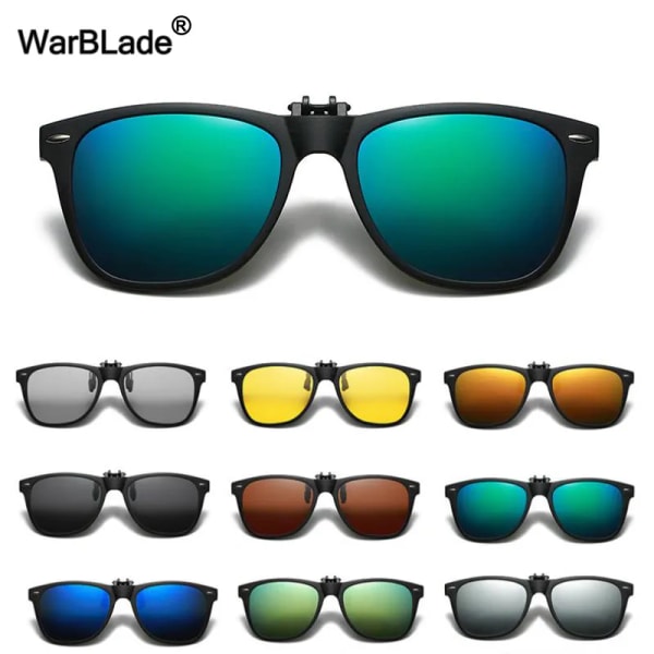 WarBLade Square Polarized Clip On Solglasögon Män Flip Up Photochromic Solglasögon Driver Antireflexglasögon Night Vision Glasögon black silver as picture