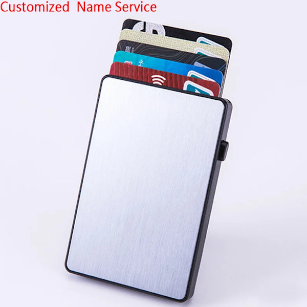 Bisi Goro herrplånbok tunn RFID-blockerande popup-knapp Case Aluminium Enkelkorthållare Box Smart plånbok Name-X-64-Silver