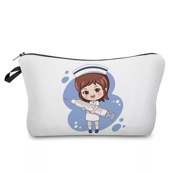 Tecknad Tandläkare Sjuksköterska Print Kosmetikväskor Mode Kvinnor Designer Sminkväska Värmeöverföring Organizer Pennfodral hz4545 Nurse Bag