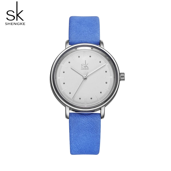 Shengke enkel watch för kvinnor brunt retro läder Relogio Feminino Toppmärke Dammode Minidesign Quartz Reloj Mujer blue