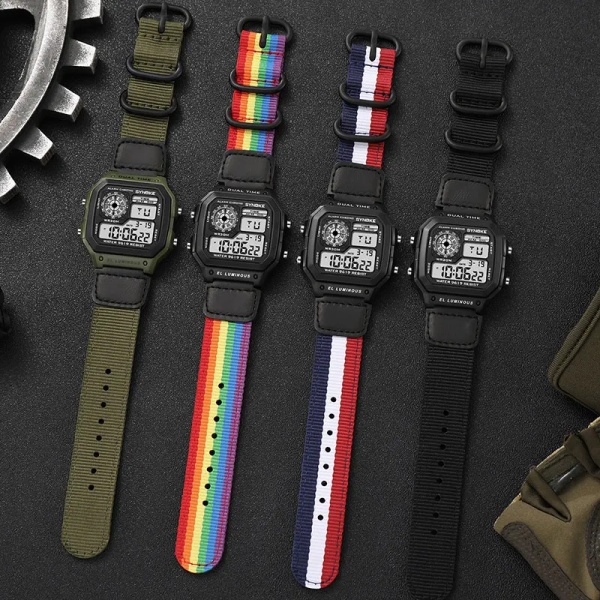 SYNOKE Digital Watch för män Led Vattentät Man Nylon Klockor Lyx Sport Man Armbandsur Stor väckarklocka Relojes Deportivos Ordinally black