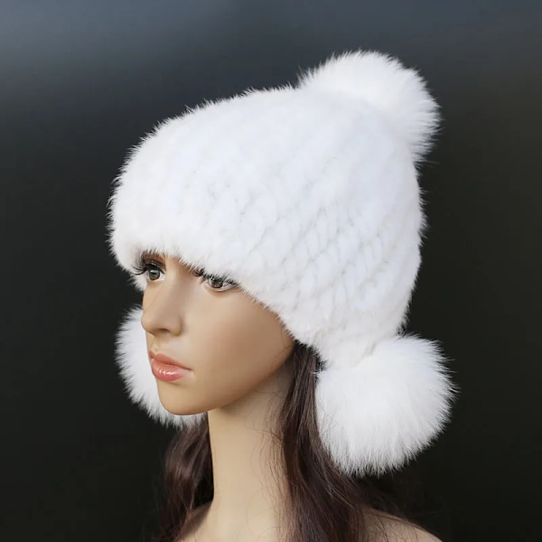 2015 Ny Minkhatt Dammode Bollhatt Mink Stickade Hattar Casual Minkhatt Kvinnligt Huvudbonad Type 8