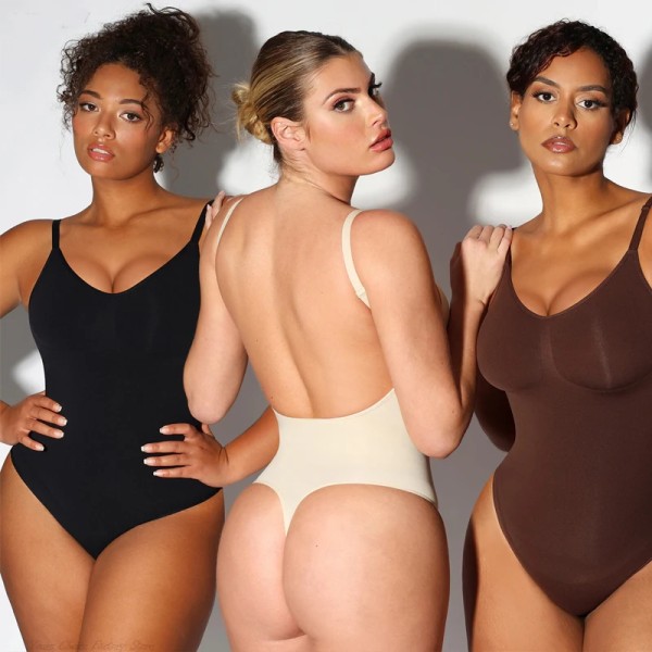 Stringtrosa Sömlös Bodysuit Shapewear För kvinnor Magkontroll Slimming Slida Push Up Buken Body Shapers Linnen Beige S