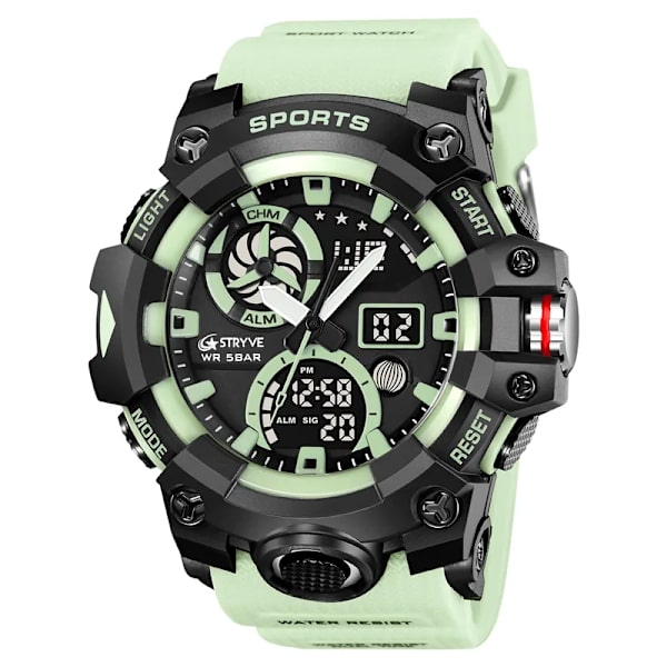 STRYVE Top Brand Elektronisk Watch För Herr Utomhussport Vattentät Dual Time Display Quartz Armbandsur Gummi reloj hombre white