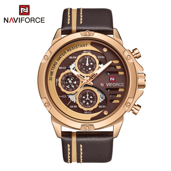 NAVIFORCE Herrklockor Toppmärke Lyx Vattentät 24 timmar Date Quartz Watch Man Läder Watch Herr Vattentät klocka RGCEBN