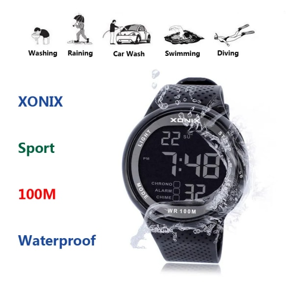 2016 nytt märke XONIX Watch Herr Militära sportklockor Mode PU Vattentät LED Digital Watch For Man Klocka digital-klocka GJ-004(PU Band