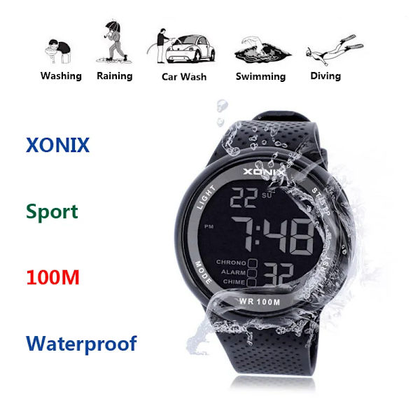 2016 nytt märke XONIX Watch Herr Militära sportklockor Mode PU Vattentät LED Digital Watch For Man Klocka digital-klocka GJ-007C(PU Band