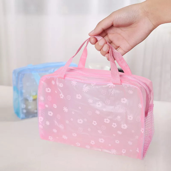 Vattentät PVC kosmetisk förvaringsväska, blommig genomskinlig toalettväska för kvinnor Creative Home Outing Kompressionsduschväska Pk