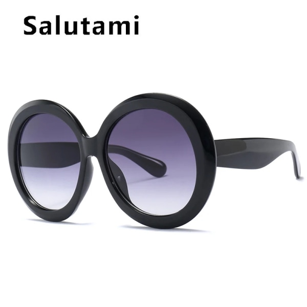Överdimensionerade Runda Cat Eye-solglasögon för kvinnor Nytt modedesign Gradient Patchwork Stora solglasögon Kvinnliga Sexiga nyanser Fest black double gray as picture