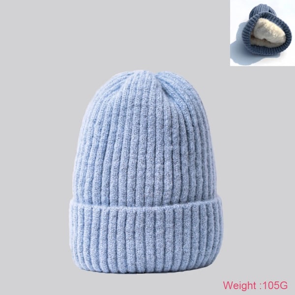 Stickade Mössor för Kvinnor Vinterhatt Tjocka Mössor för Män Keps Vinter Beanie Hatt Gorro Tjock Varm Kantlös Ry Bonnet light blue