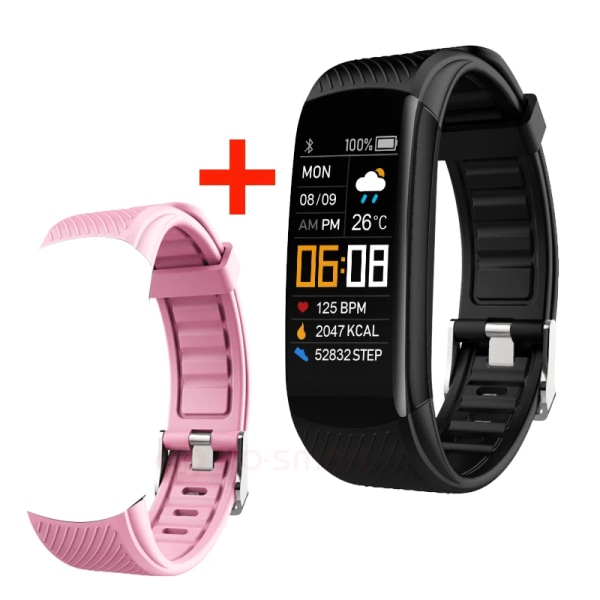 C5S Smart Watch Dam Blodtrycksmätare Vattentät Pulsklocka Fitness Watch Armband För Android iOS Män Smartwatch Black Add PK strap