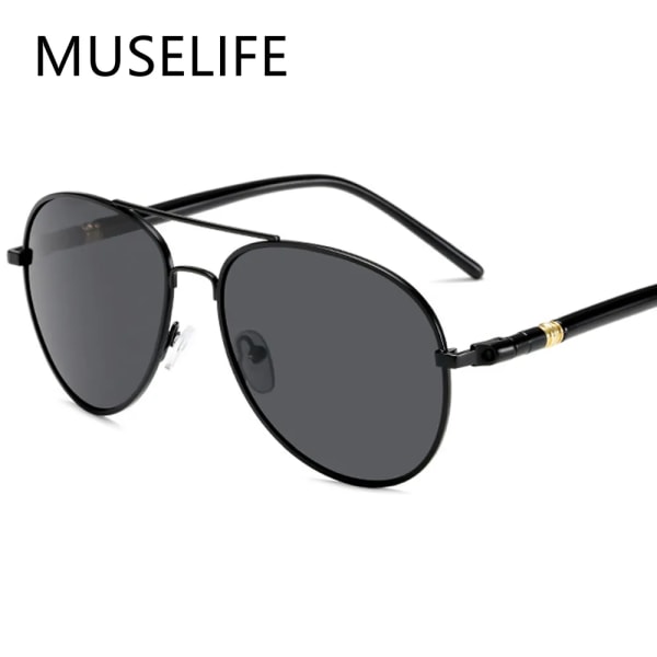 Lyxiga polariserade solglasögon för män Körsolglasögon för män Kvinnor Märkesdesigner Man Vintage Svarta Pilotsolglasögon UV400 1-Black-Discoloratio As Picture