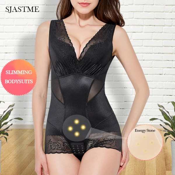 SJASTME Kvinnors spets Body Shaper Body Shapewear Waist trainer Magkontroll Bantning Full Shapewear Energy Stone Shapers Beige XL