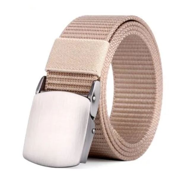 2022 Ny Canvas Herrbälte Mode Svart Nylon Utomhus Metall Automatiskt Spänne Casual All-match Lyxbälte Hane beige 100cm
