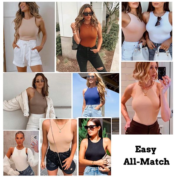 Dam ärmlös body Vanligt linne med rund hals Crop Tight Sexig Racerback Bottoming Basic undertröja Magkontrollgördel Khaki XXL