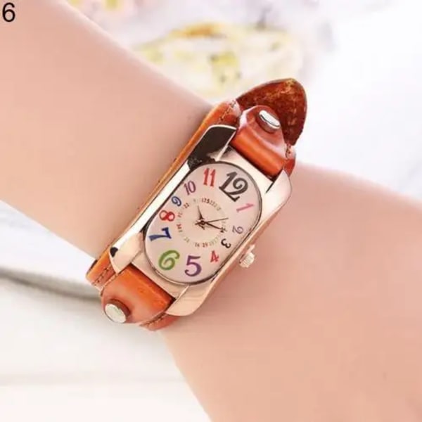 Mode Casual Damklocka Kunstläder Diamantband Avlångt case Quartz Watch kvinnor Orange