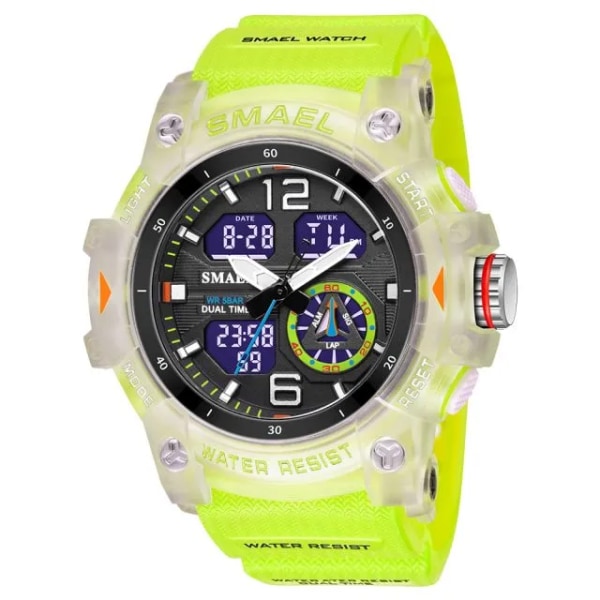 SMAEL Sportig watch för män Vattentät kronograf Alarmräknare Klocka Casual Idéer för män Reloj Hombre 8007 watch män FLUORESCENT GREEN