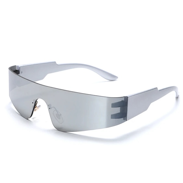 Kardashan Flat Top Shield Mode Punk Solglasögon Dam Y2K Solglasögon Män Spegel One Piece Glasögon 2000S 90S Estetiska glasögon C6-silver look picture