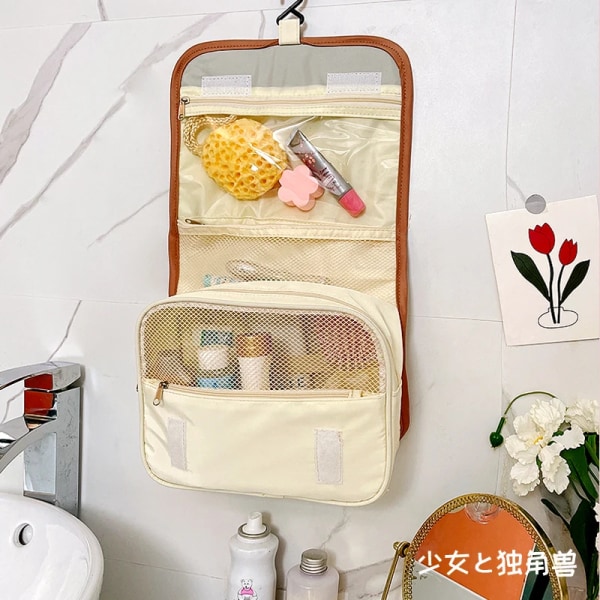 Bärbar kosmetisk väska för kvinnor Tecknad Stor kapacitet Rese-sminkväskor Toalettartiklar Organizer Söt hängande badrumstvättväskor Pink