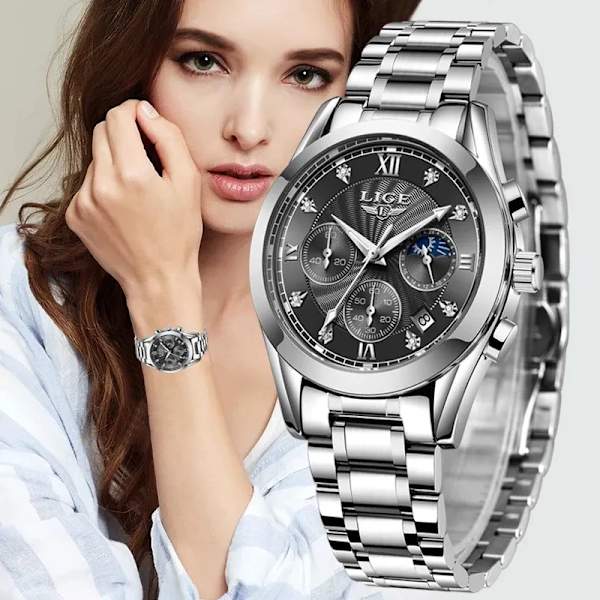 LIGE 2023 New Fashion Watch Dam Klockor Dam Creative Steel Dam Armband Klockor Dam Vattentäta klockor Relogio Feminino Gold white L