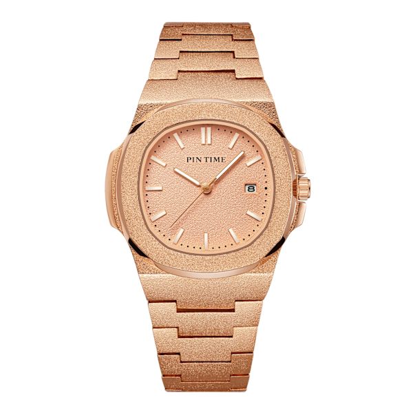PINTIME Nytt mode för män Casual PP watch Frostat case Quartz Urtavla Klockor Lyxdesign Män Sport Armbandsur Present med låda rose goldA