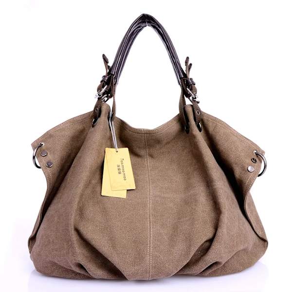 Kvinnor Canvas Messenger-väskor Kvinnliga Crossbody-väskor Solid axelväska Mode Casual Designer Kvinnlig Handväska Stor kapacitet Tote Coffee