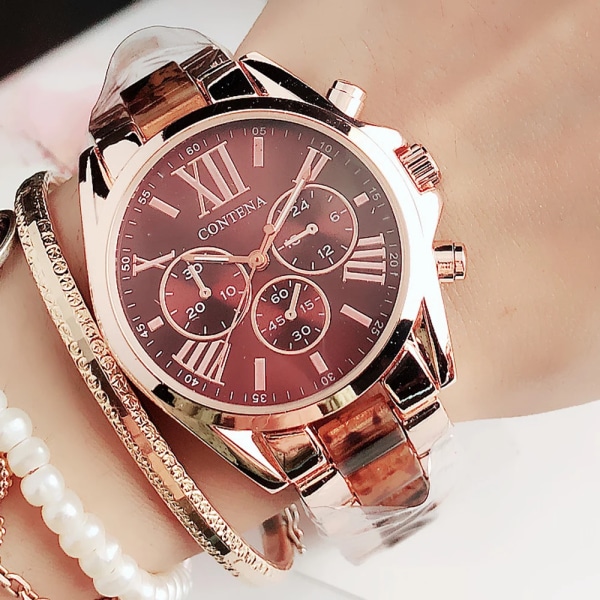 Dammode Rosa Armbandsur Watch Lyx Toppmärke Quartz Watch M Stil Kvinnlig Klocka Relogio Feminino Montre Femme black silver