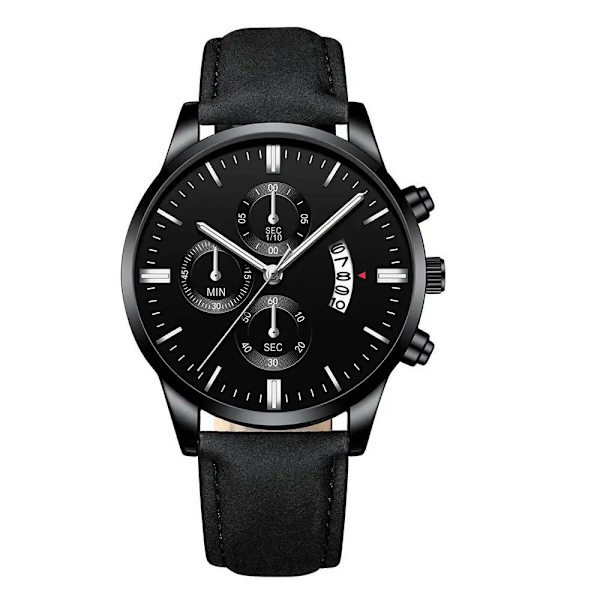 Herrklocka Watch Lyx Herrmode Business Quartz Watch Herr Casual Läderarmband Watch för kvinnor black
