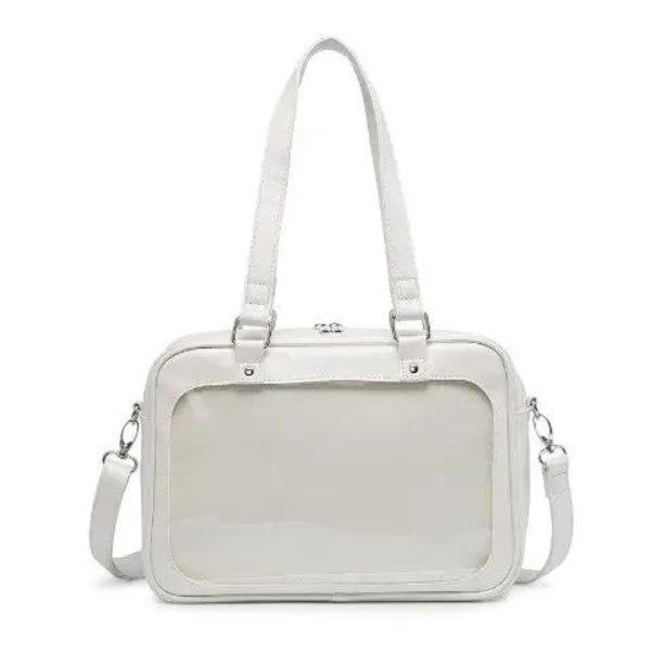 HAEX Harajuku Lolita Girls Ita-väskor Japanska JK-uniform Se Through Large Capacity PU Mode Casual Studenter Axelväskor White 32x23x9cm