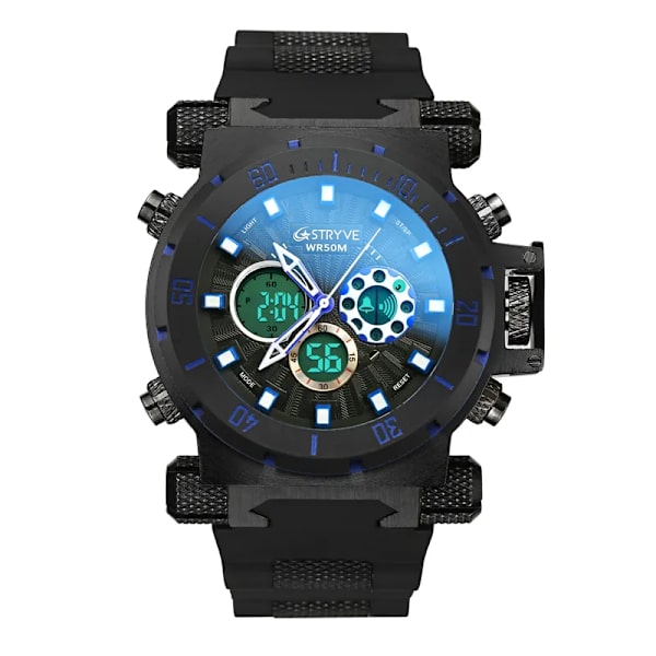 STRYVE Herrklockor Topp Lyxmärke Silikon Herr Sportklockor Herr Quartz LED Digital Klocka Vattentät Militär Watch black