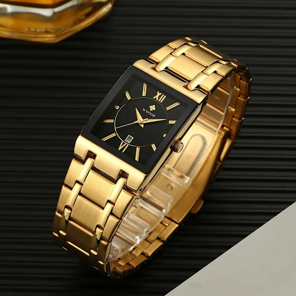 Relogio Masculino WWOOR watch herr fyrkantiga herrklockor Toppmärke Lyx gyllene kvarts rostfritt stål vattentät watch white no box