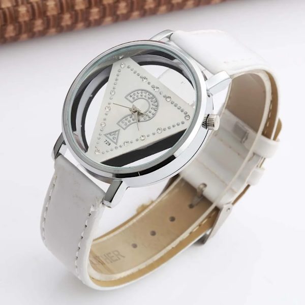 Womage Dam Klockor Dam Klockor Mode Triangel Klockor Dam Transparent Klockor Quartz Armbandsur Läder reloj mujer 14729white