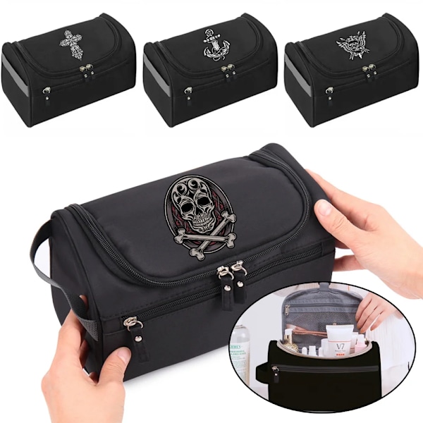 2022 MakeUp Wash Pouch Dam Resetoalettväska Hook Up Kosmetikväskor Män Dragkedja Handväska Case Skull Print Organizer 6Skull013
