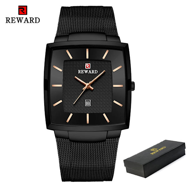REWARD Mode Blå Herrklockor 2023 Ny Topp Watch Herr Business Vattentät Quartz Armbandsur i rostfritt stål Black(.397)