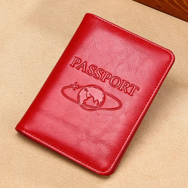 Passhållare RFID-blockerande äkta läder på cover för passväska Multifunktionell reseflygbiljett Läderfodral Case Red